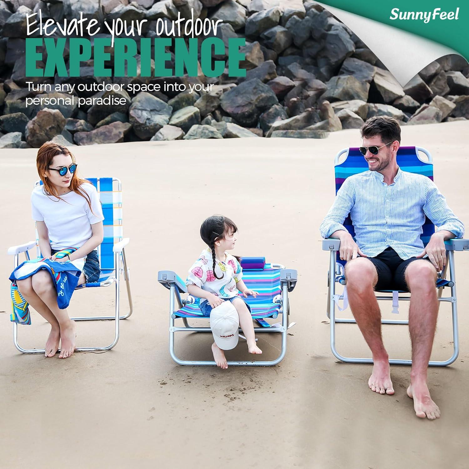 image:imageSUNNYFEEL Oversized Tall Folding Beach Chair Lightweight 17 Portable Sand Chair for Adults Heavy Duty 500 LBS with Cup Holders Foldable High Camping Lawn Chairs for CampOutdoorPicnicSportsBlue Pineapple2pack