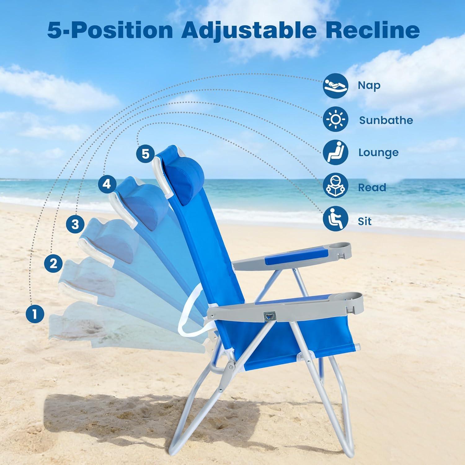 image:imageSUNNYFEEL Oversized Tall Folding Beach Chair Lightweight 17 Portable Sand Chair for Adults Heavy Duty 500 LBS with Cup Holders Foldable High Camping Lawn Chairs for CampOutdoorPicnicSportsNavy Blue