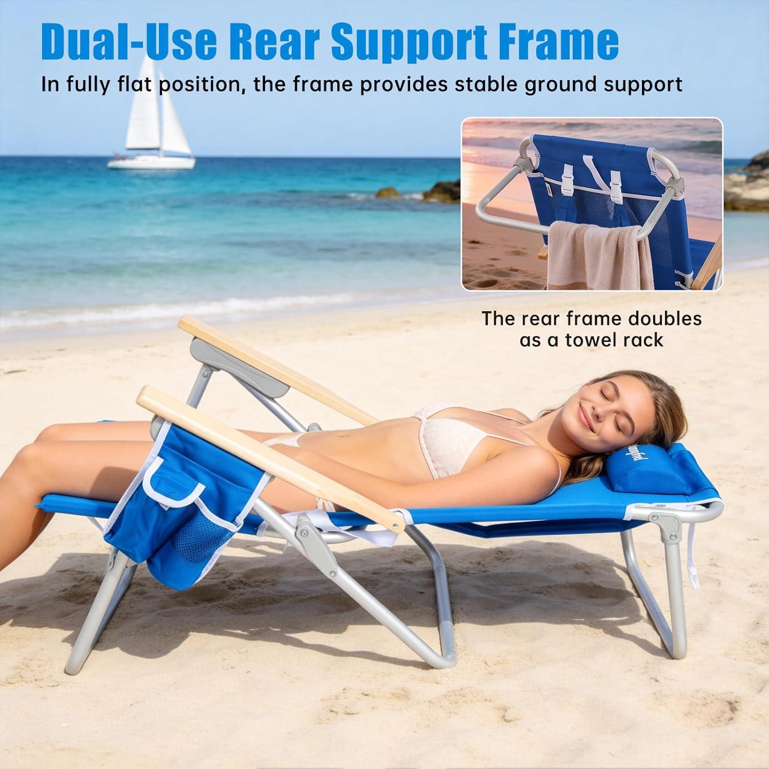 image:imageSUNNYFEEL Oversized Tall Folding Beach Chair Lightweight 17 Portable Sand Chair for Adults Heavy Duty 500 LBS with Cup Holders Foldable High Camping Lawn Chairs for CampOutdoorPicnicSportsBlue