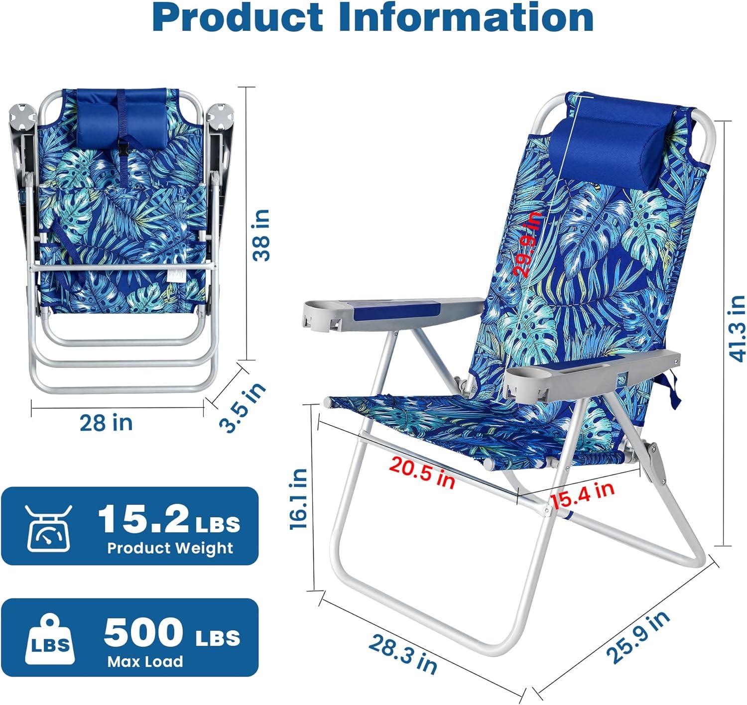 image:imageSUNNYFEEL Oversized Tall Folding Beach Chair Lightweight 17 Portable Sand Chair for Adults Heavy Duty 500 LBS with Cup Holders Foldable High Camping Lawn Chairs for CampOutdoorPicnicSportsRainforest