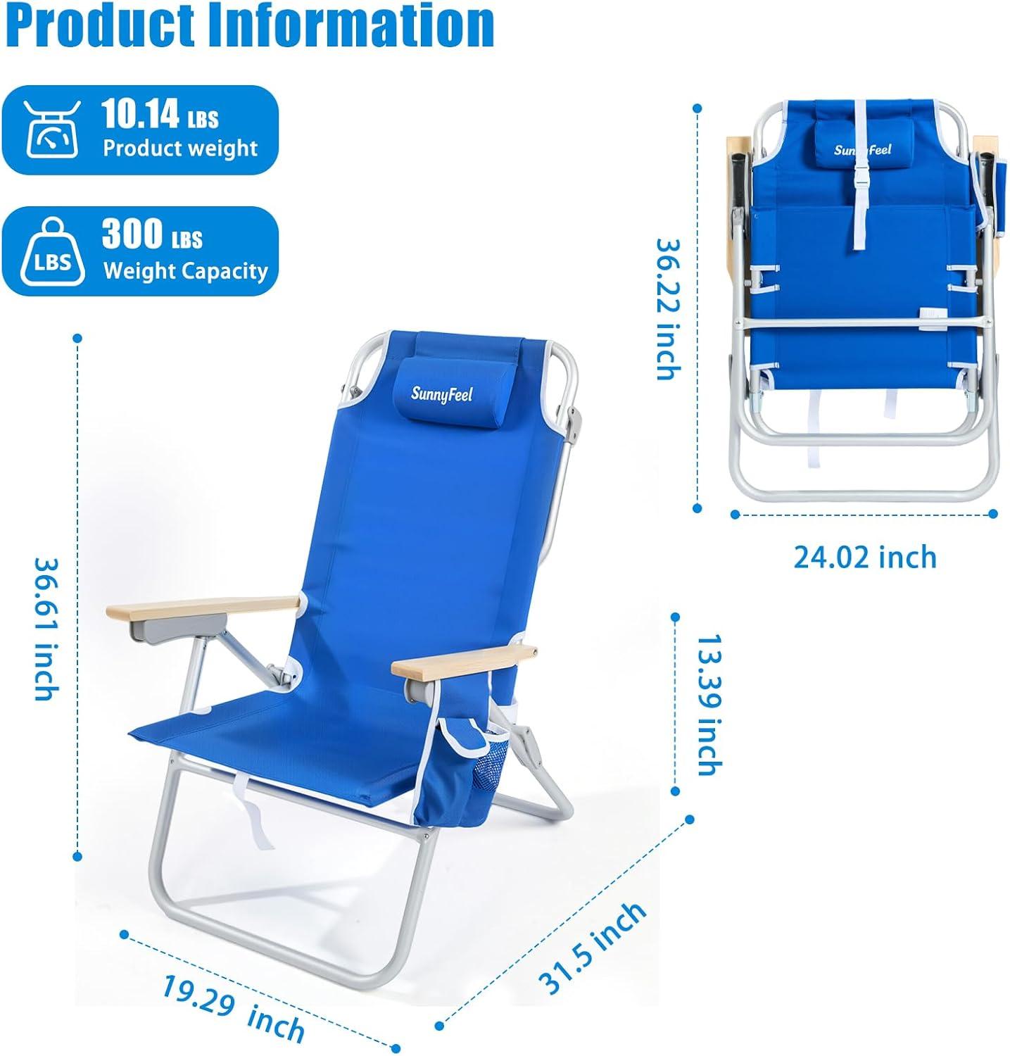 image:imageSUNNYFEEL Oversized Tall Folding Beach Chair Lightweight 17 Portable Sand Chair for Adults Heavy Duty 500 LBS with Cup Holders Foldable High Camping Lawn Chairs for CampOutdoorPicnicSportsBlue