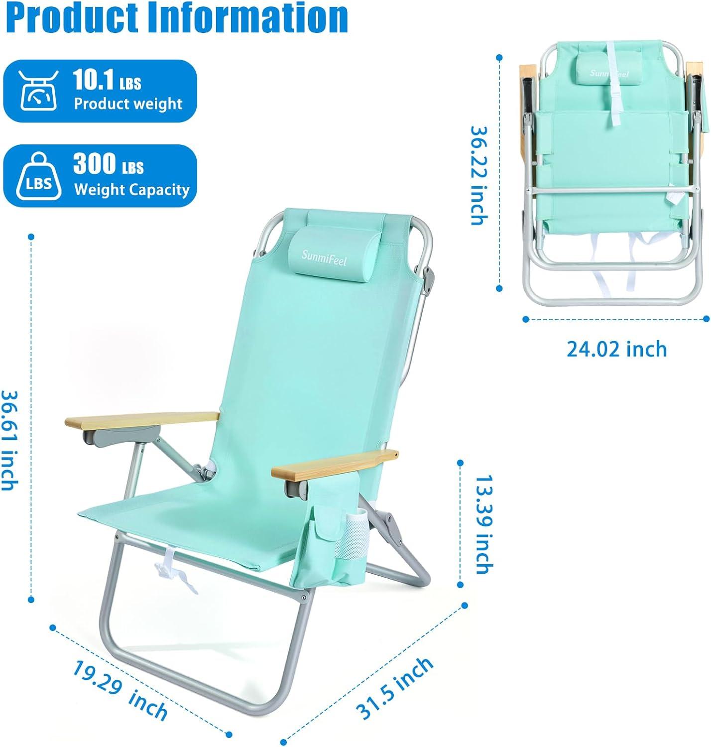 image:imageSUNNYFEEL Oversized Tall Folding Beach Chair Lightweight 17 Portable Sand Chair for Adults Heavy Duty 500 LBS with Cup Holders Foldable High Camping Lawn Chairs for CampOutdoorPicnicSportsGreen