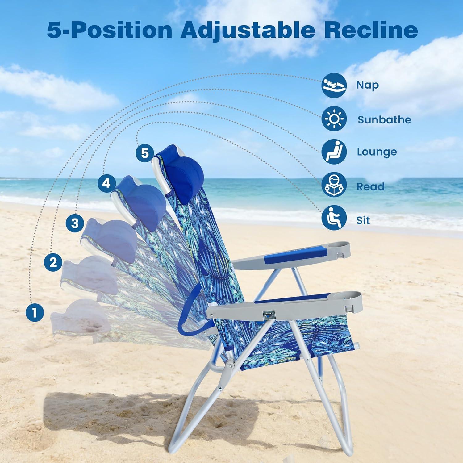 image:imageSUNNYFEEL Oversized Tall Folding Beach Chair Lightweight 17 Portable Sand Chair for Adults Heavy Duty 500 LBS with Cup Holders Foldable High Camping Lawn Chairs for CampOutdoorPicnicSportsRainforest