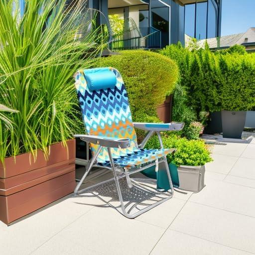 image:imageSUNNYFEEL Oversized Tall Folding Beach Chair Lightweight 17 Portable Sand Chair for Adults Heavy Duty 500 LBS with Cup Holders Foldable High Camping Lawn Chairs for CampOutdoorPicnicSportsBlue Wave