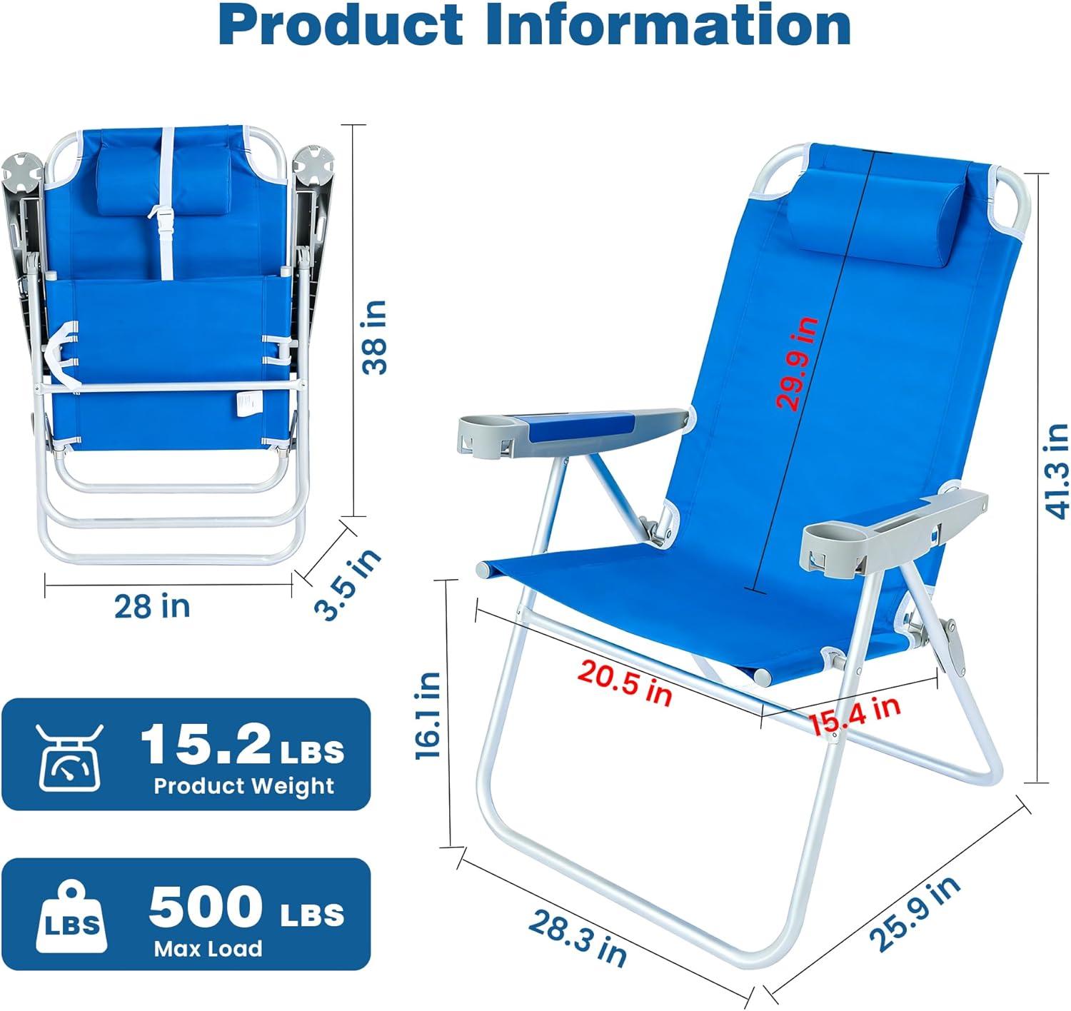 image:imageSUNNYFEEL Oversized Tall Folding Beach Chair Lightweight 17 Portable Sand Chair for Adults Heavy Duty 500 LBS with Cup Holders Foldable High Camping Lawn Chairs for CampOutdoorPicnicSportsNavy Blue2pack