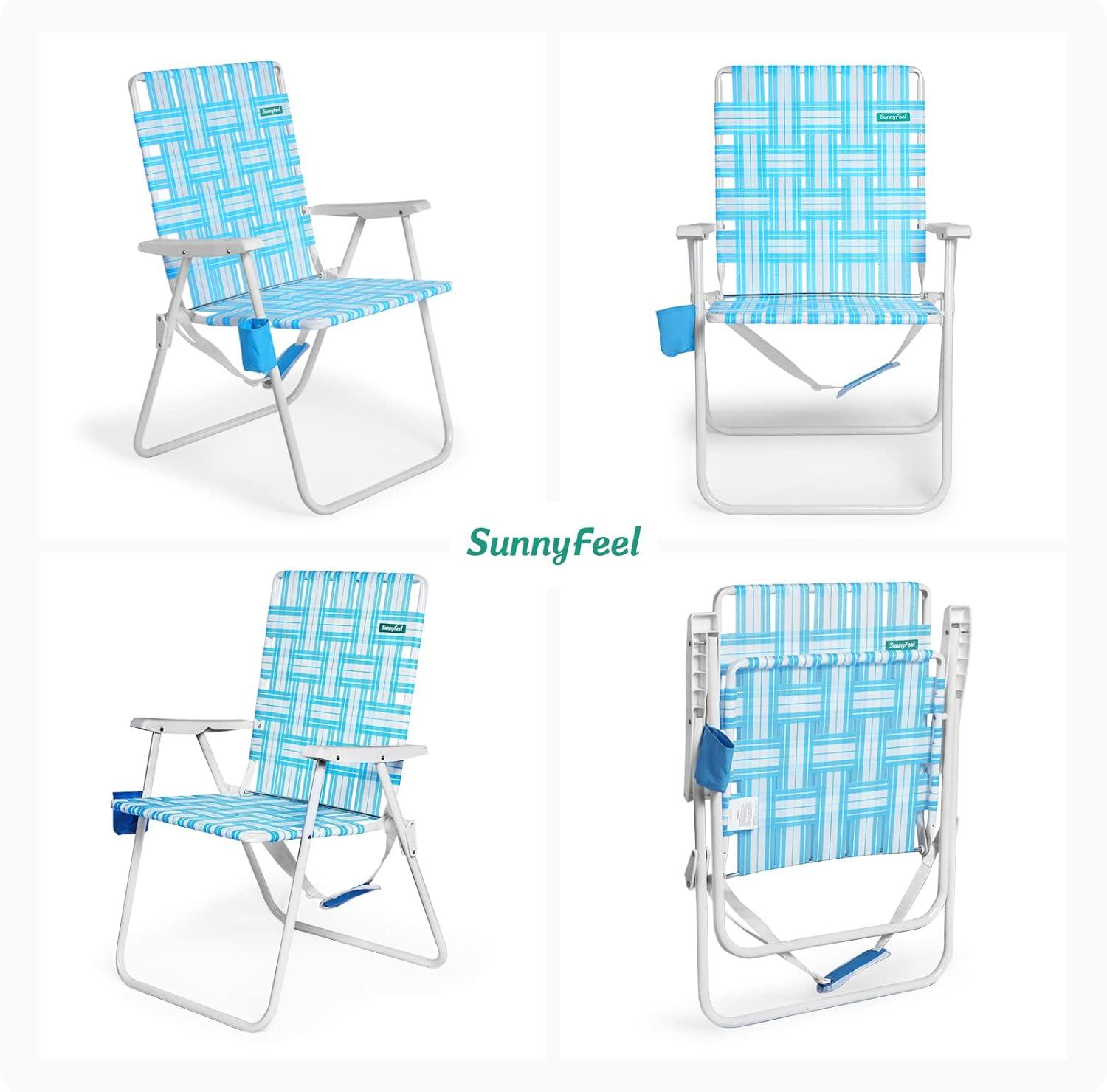 image:imageSunnyFeel 15 Tall Folding Beach Chair Oversized Portable High Seat Sand Chair for Adults Heavy Duty 300 LBS Foldable Camping Lawn Chairs for CampOutdoorTravelPicnicConcertSportsBlue Webbed