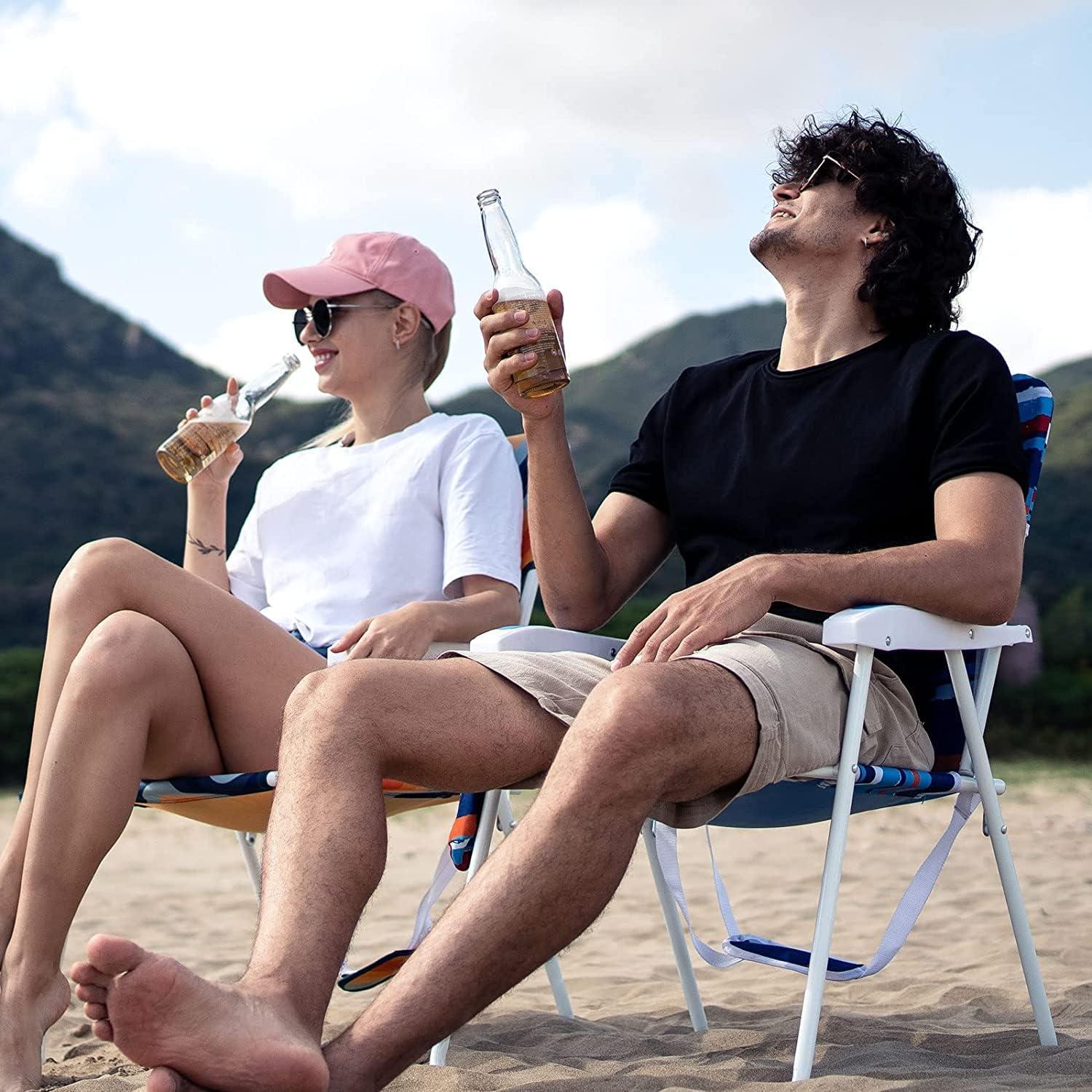 image:imageSunnyFeel 15 Tall Folding Beach Chair Oversized Portable High Seat Sand Chair for Adults Heavy Duty 300 LBS Foldable Camping Lawn Chairs for CampOutdoorTravelPicnicConcertSportsBlue Stripe