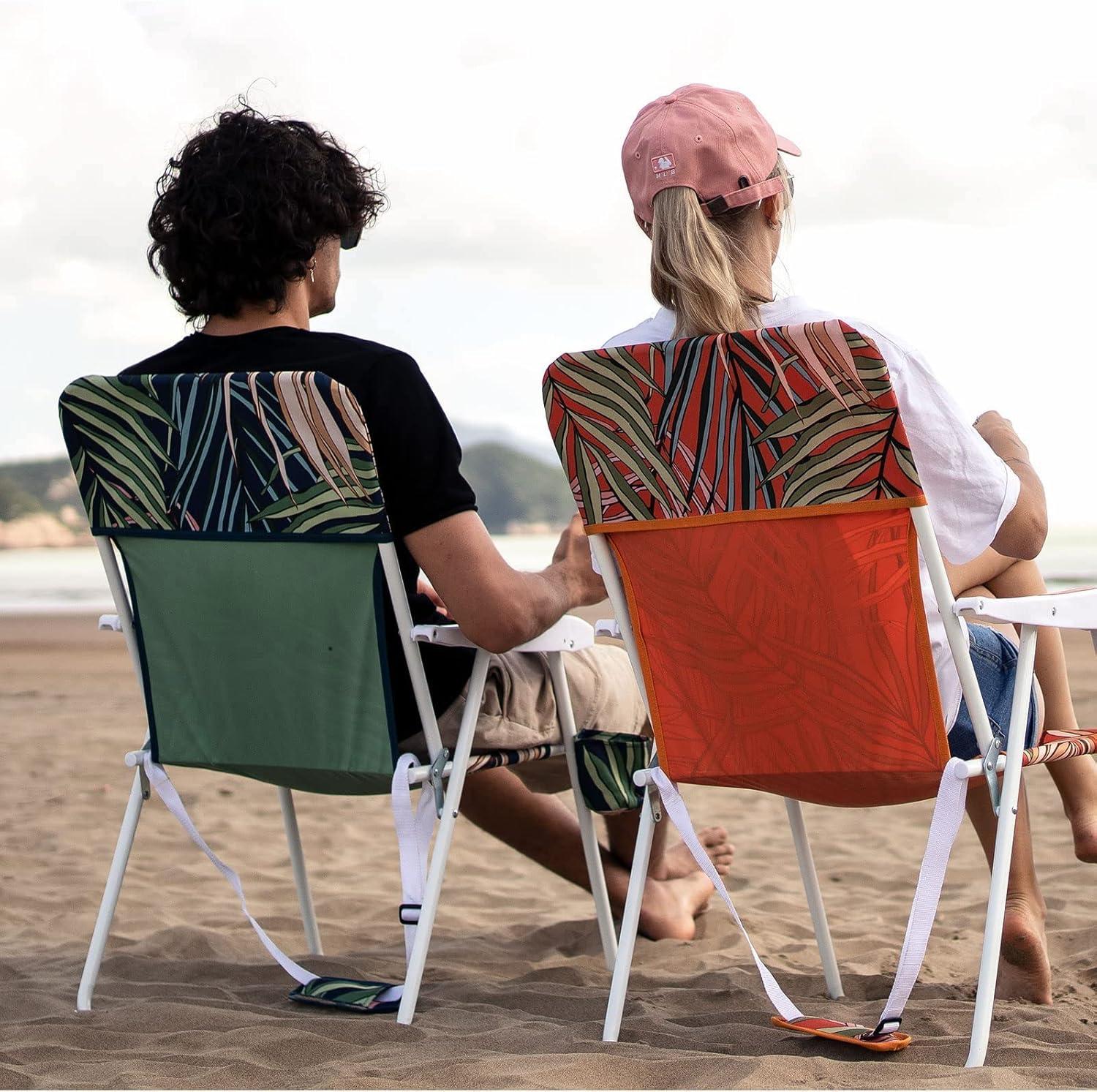 image:imageSunnyFeel 15 Tall Folding Beach Chair Oversized Portable High Seat Sand Chair for Adults Heavy Duty 300 LBS Foldable Camping Lawn Chairs for CampOutdoorTravelPicnicConcertSportsLight Blue Stripe2pack