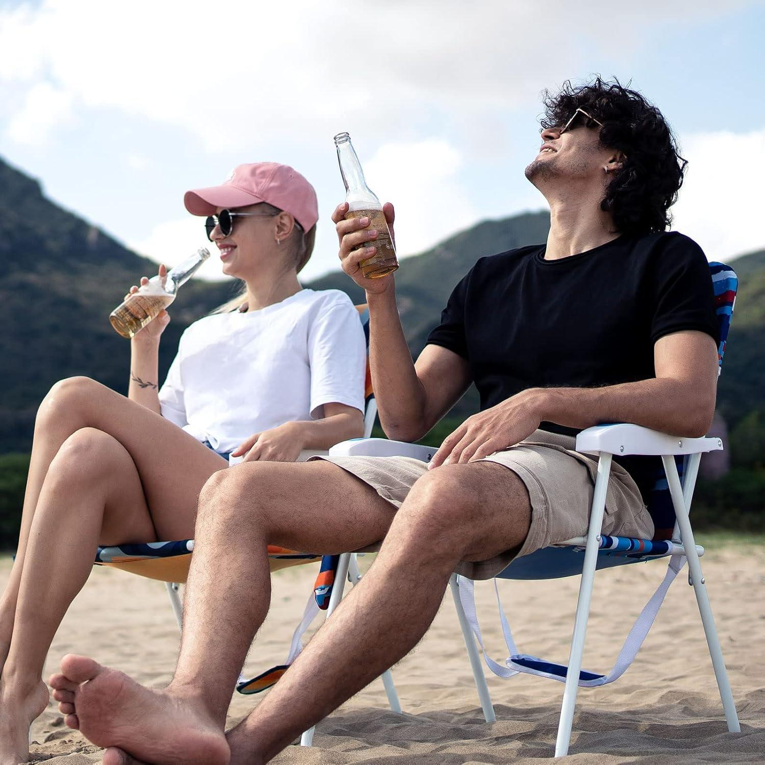 image:imageSunnyFeel 15 Tall Folding Beach Chair Oversized Portable High Seat Sand Chair for Adults Heavy Duty 300 LBS Foldable Camping Lawn Chairs for CampOutdoorTravelPicnicConcertSportsLight Blue Stripe