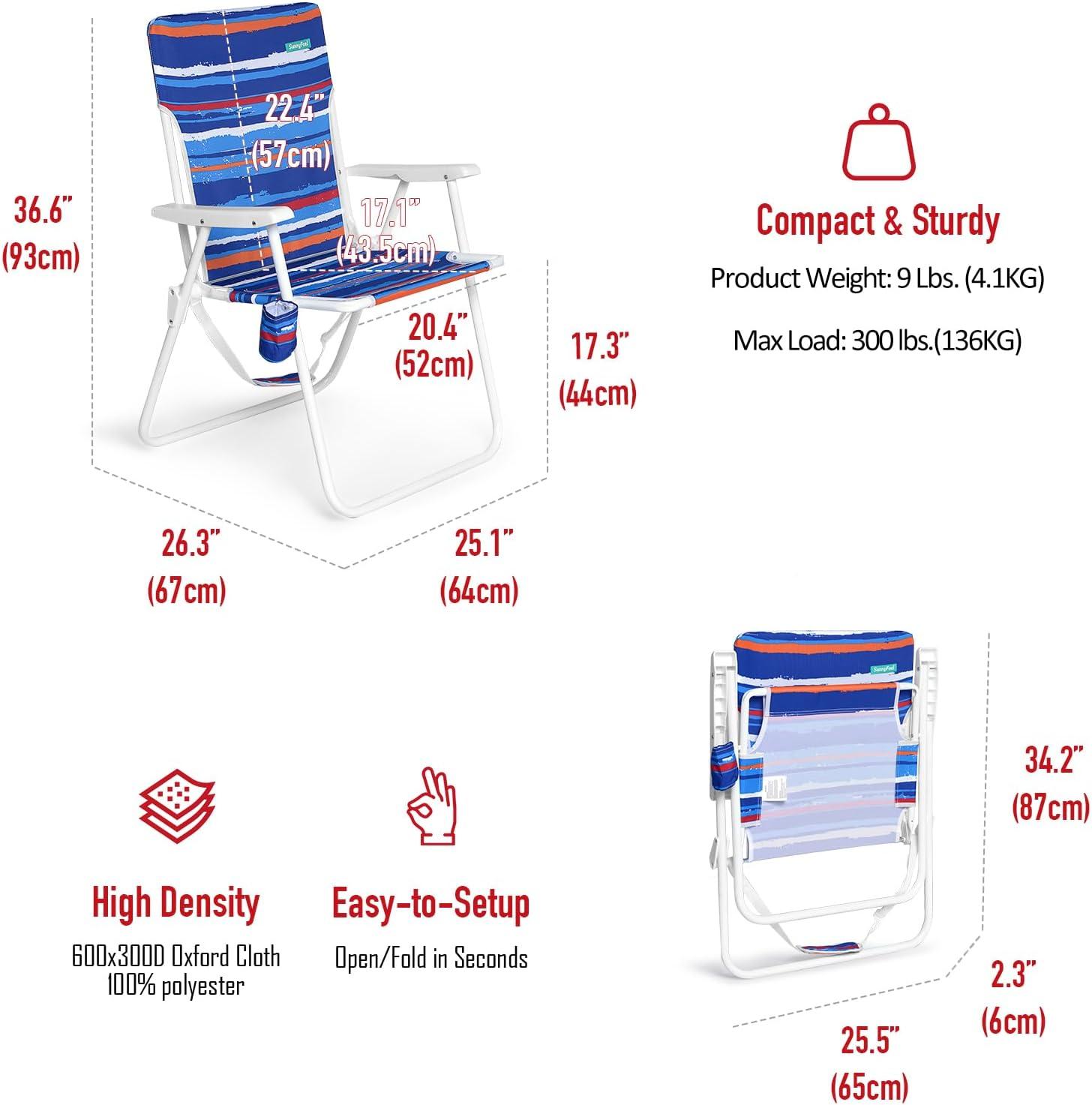 image:imageSunnyFeel 15 Tall Folding Beach Chair Oversized Portable High Seat Sand Chair for Adults Heavy Duty 300 LBS Foldable Camping Lawn Chairs for CampOutdoorTravelPicnicConcertSportsBlue Stripe