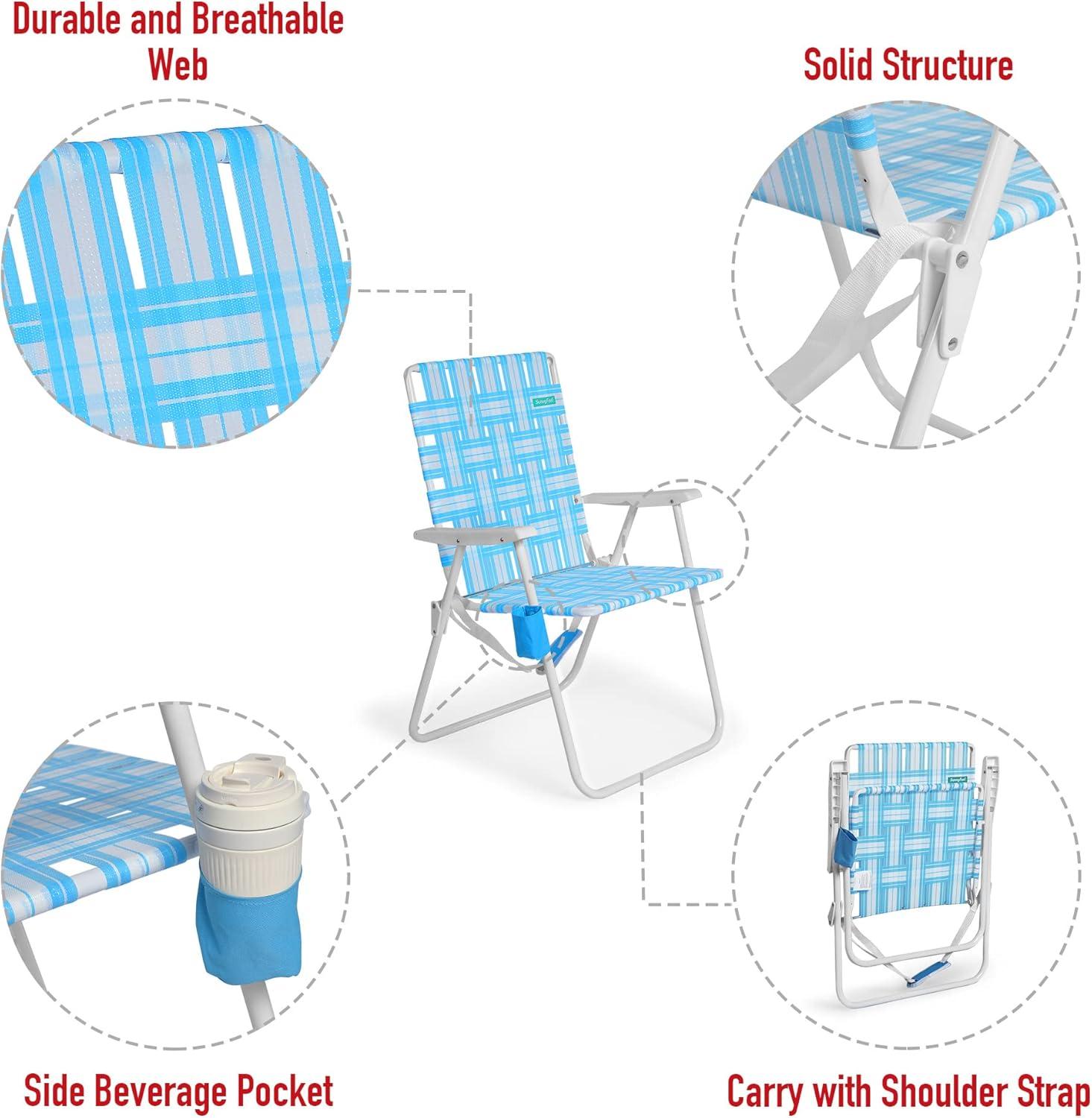 image:imageSunnyFeel 15 Tall Folding Beach Chair Oversized Portable High Seat Sand Chair for Adults Heavy Duty 300 LBS Foldable Camping Lawn Chairs for CampOutdoorTravelPicnicConcertSportsBlue Webbed