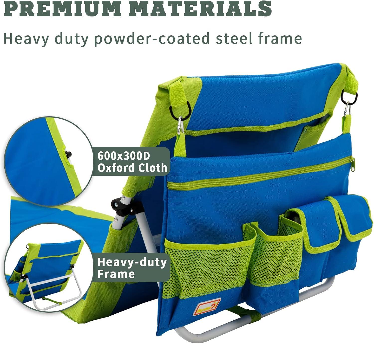 image:imageSunnyFeel Portable Beach Lounge Chair Backpack Reclining Beach Mat Chairs for Adults Lightweight with Storage Pouch for CampLawnOutdoorTravelPicnicBBQ Foldable Camping Sand Chairs