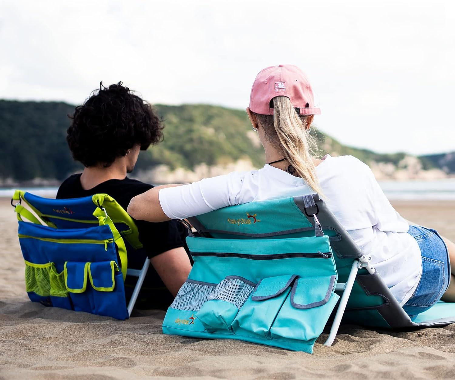 image:imageSunnyFeel Portable Beach Lounge Chair Backpack Reclining Beach Mat Chairs for Adults Lightweight with Storage Pouch for CampLawnOutdoorTravelPicnicBBQ Foldable Camping Sand Chairs