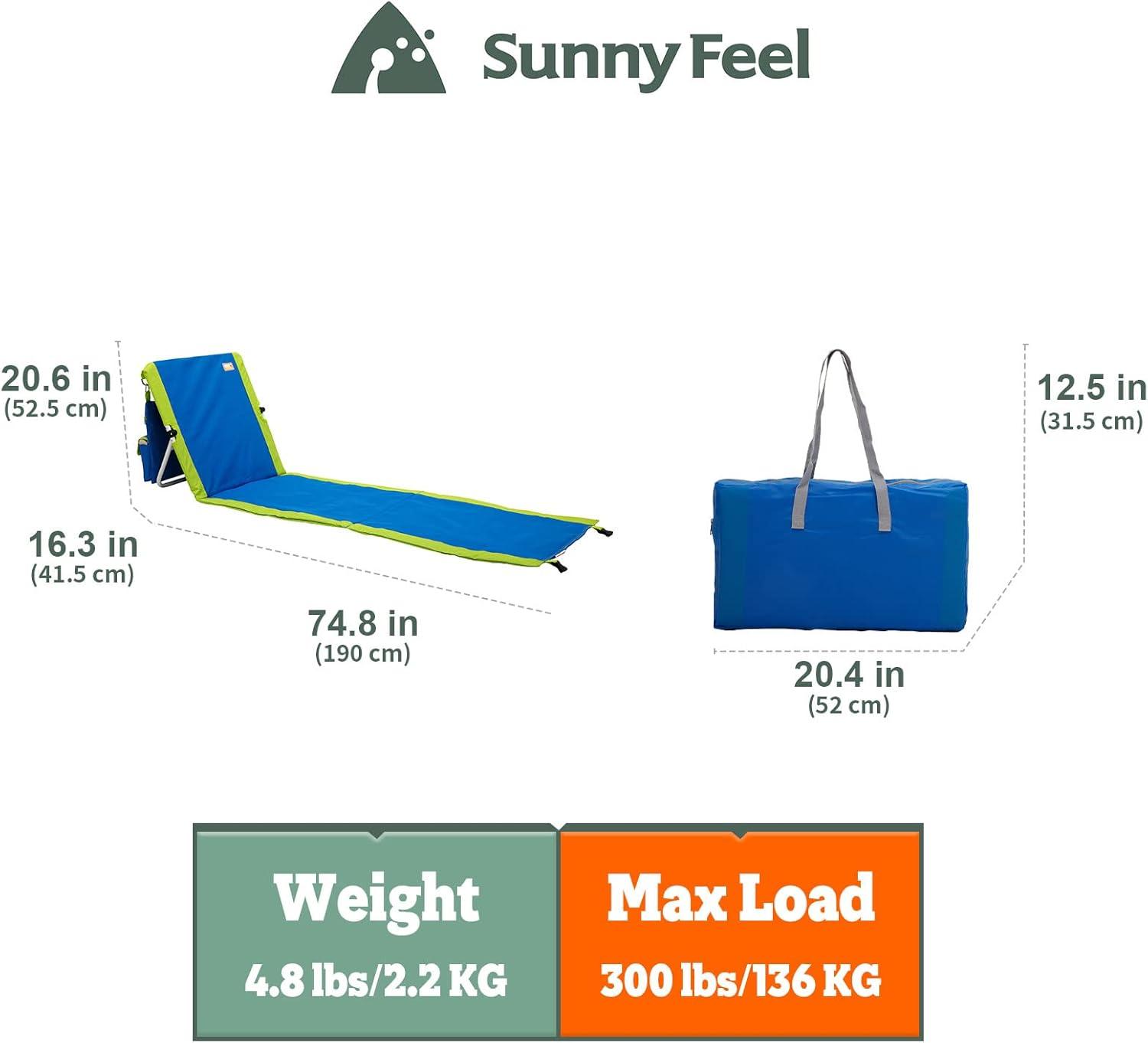 image:imageSunnyFeel Portable Beach Lounge Chair Backpack Reclining Beach Mat Chairs for Adults Lightweight with Storage Pouch for CampLawnOutdoorTravelPicnicBBQ Foldable Camping Sand Chairs