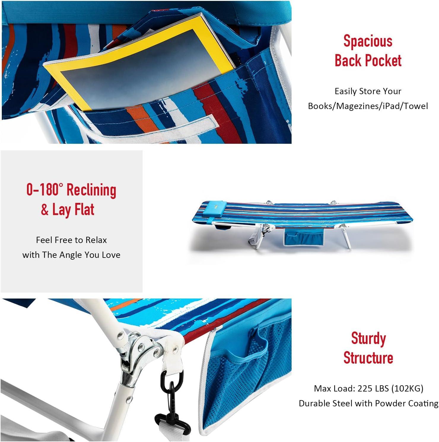image:imagedaystar SunnyFeel Beach Lounge Chair Reclining Beach Chairs 180degree amp Lay Flat Portable Folding Camping Chairs with Padded Comfy Pillow for CampLawnOutdoorTravelPicnic Beach Camping Cot