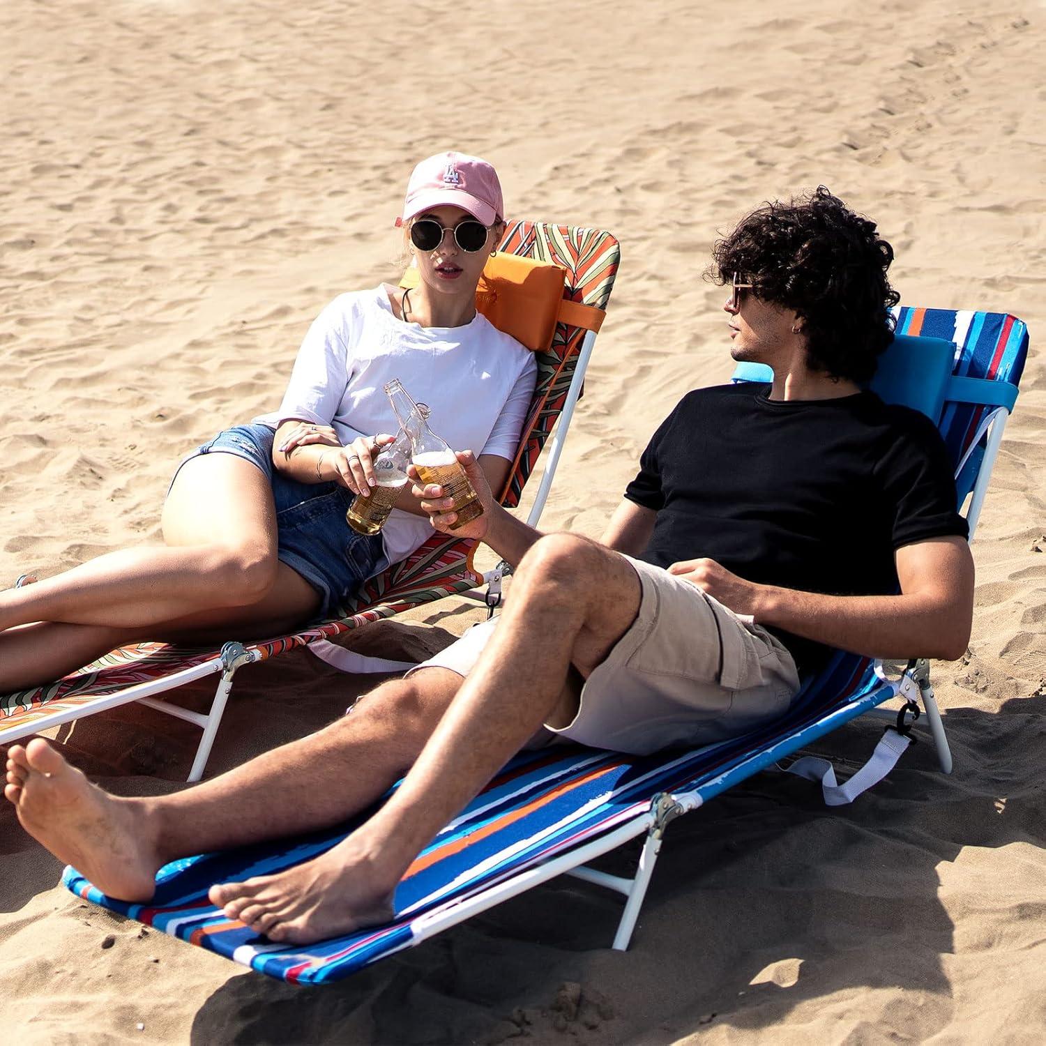 image:imagedaystar SunnyFeel Beach Lounge Chair Reclining Beach Chairs 180degree amp Lay Flat Portable Folding Camping Chairs with Padded Comfy Pillow for CampLawnOutdoorTravelPicnic Beach Camping Cot