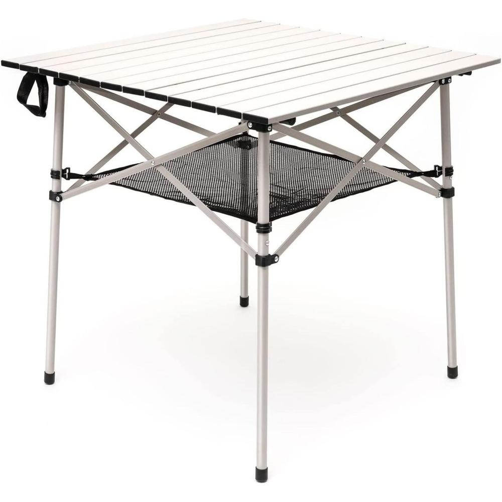 image:imageSUNNYFEEL Aluminum Folding Table for Camping Lightweight Roll Up Top Portable Camp Tables with Carry Bag for Outdoor Picnic Square BrownXlgrey1set