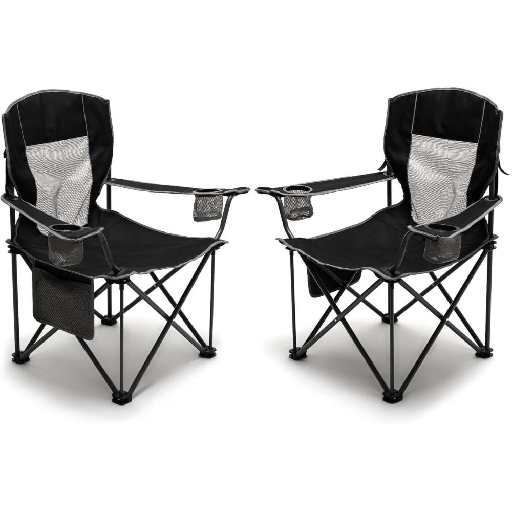 image:imageSUNNYFEEL Camping Chairs for Adults Padded Oversized Camping Chair Heavy Duty 500LBS Portable Lawn Chair with Cup Holder Side PocketampBag for Outdoor CampingBeachPicnicFishing BlackBlackmesh 2pc