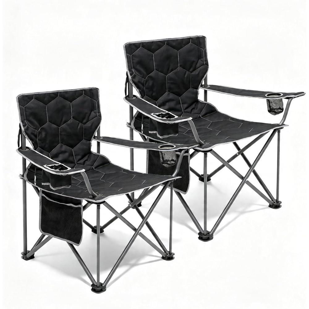 image:imageSUNNYFEEL Camping Chairs for Adults Padded Oversized Camping Chair Heavy Duty 500LBS Portable Lawn Chair with Cup Holder Side PocketampBag for Outdoor CampingBeachPicnicFishing BlackBlack2pc