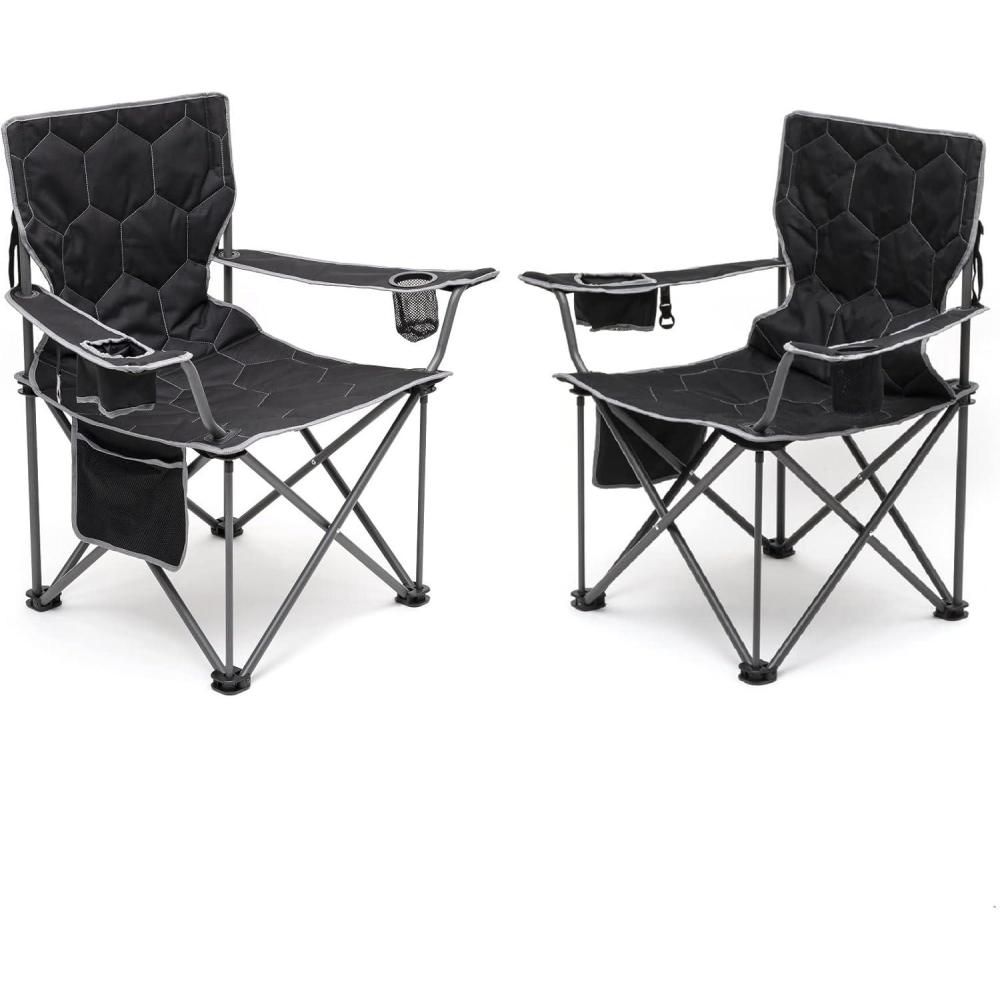 image:imageSUNNYFEEL Camping Chairs for Adults Padded Oversized Camping Chair Heavy Duty 500LBS Portable Lawn Chair with Cup Holder Side PocketampBag for Outdoor CampingBeachPicnicFishing BlackBlack 2500lbs2pc