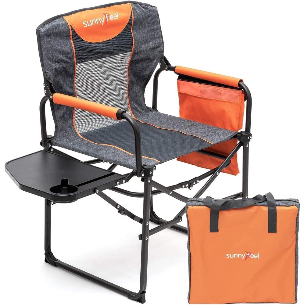 image:imageSUNNYFEEL Camping Directors Chair Heavy DutyOversized Portable Folding Chair with Side Table Pocket for Beach FishingTripPicnicLawnConcert Outdoor Foldable Camp ChairsOrange