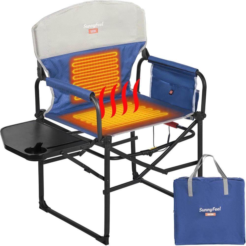 image:imageSUNNYFEEL Camping Directors Chair Heavy DutyOversized Portable Folding Chair with Side Table Pocket for Beach FishingTripPicnicLawnConcert Outdoor Foldable Camp ChairsHeated Blue