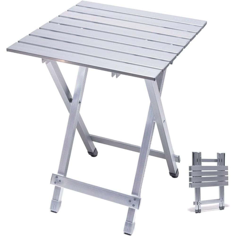 image:imageSUNNYFEEL Outdoor Folding Table Lightweight Mesh Compact Camping Table Roll Up Top 2 People Portable Camp Tables with Carry Bag for PicnicCookingBeachTravelBBQSilver1set