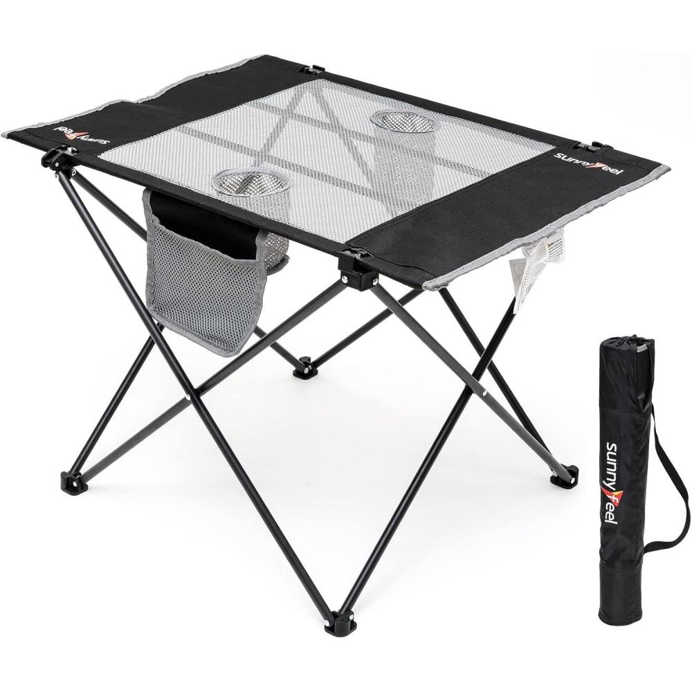 image:imageSUNNYFEEL Outdoor Folding Table Lightweight Mesh Compact Camping Table Roll Up Top 2 People Portable Camp Tables with Carry Bag for PicnicCookingBeachTravelBBQMeshblack1set