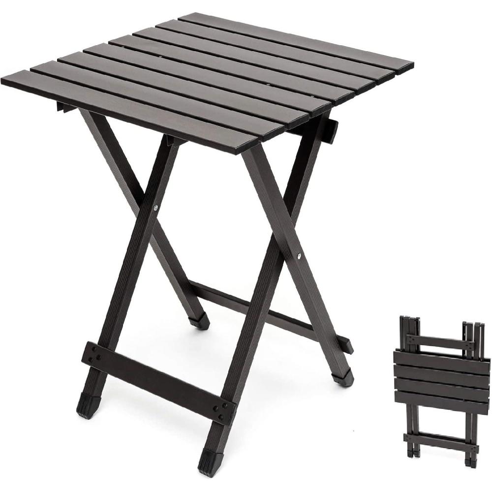 image:imageSUNNYFEEL Outdoor Folding Table Lightweight Mesh Compact Camping Table Roll Up Top 2 People Portable Camp Tables with Carry Bag for PicnicCookingBeachTravelBBQBrown1set