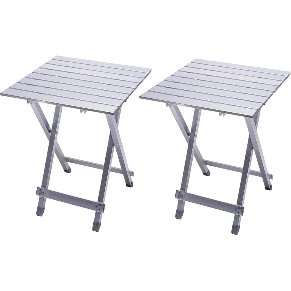 image:imageSUNNYFEEL Outdoor Folding Table Lightweight Mesh Compact Camping Table Roll Up Top 2 People Portable Camp Tables with Carry Bag for PicnicCookingBeachTravelBBQSilver2set