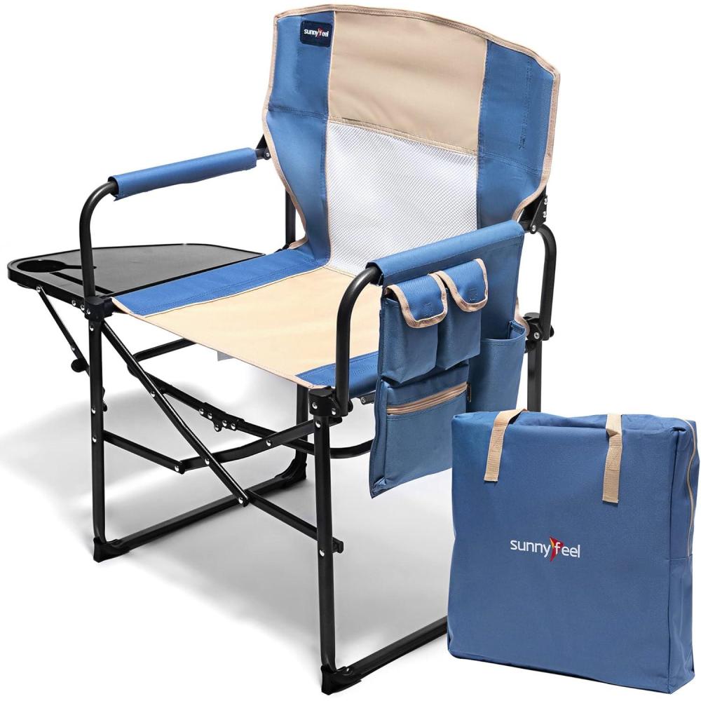 image:imageSUNNYFEEL Oversized Camping Directors Chair Portable Folding Lawn Chairs for Adults Heavy Duty with Side TablePocket for Beach FishingPicnicConcertTailgatingOutdoor Foldable Camp ChairKhaki