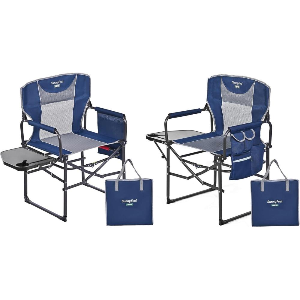 image:imageSUNNYFEEL Oversized Camping Directors Chair Portable Folding Lawn Chairs for Adults Heavy Duty with Side TablePocket for Beach FishingPicnicConcertTailgatingOutdoor Foldable Camp ChairNavy Blue