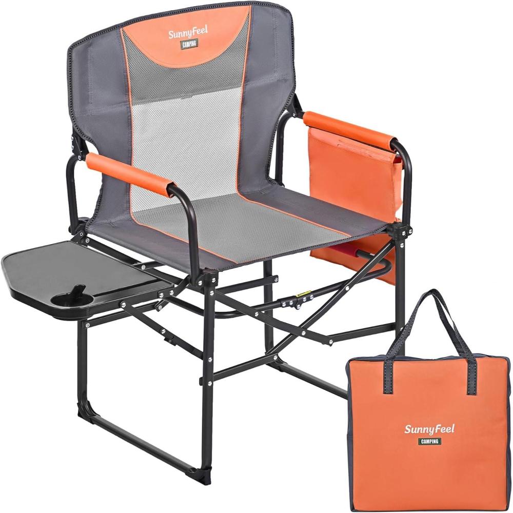 image:imageSUNNYFEEL Oversized Camping Directors Chair Portable Folding Lawn Chairs for Adults Heavy Duty with Side TablePocket for Beach FishingPicnicConcertTailgatingOutdoor Foldable Camp ChairOrange