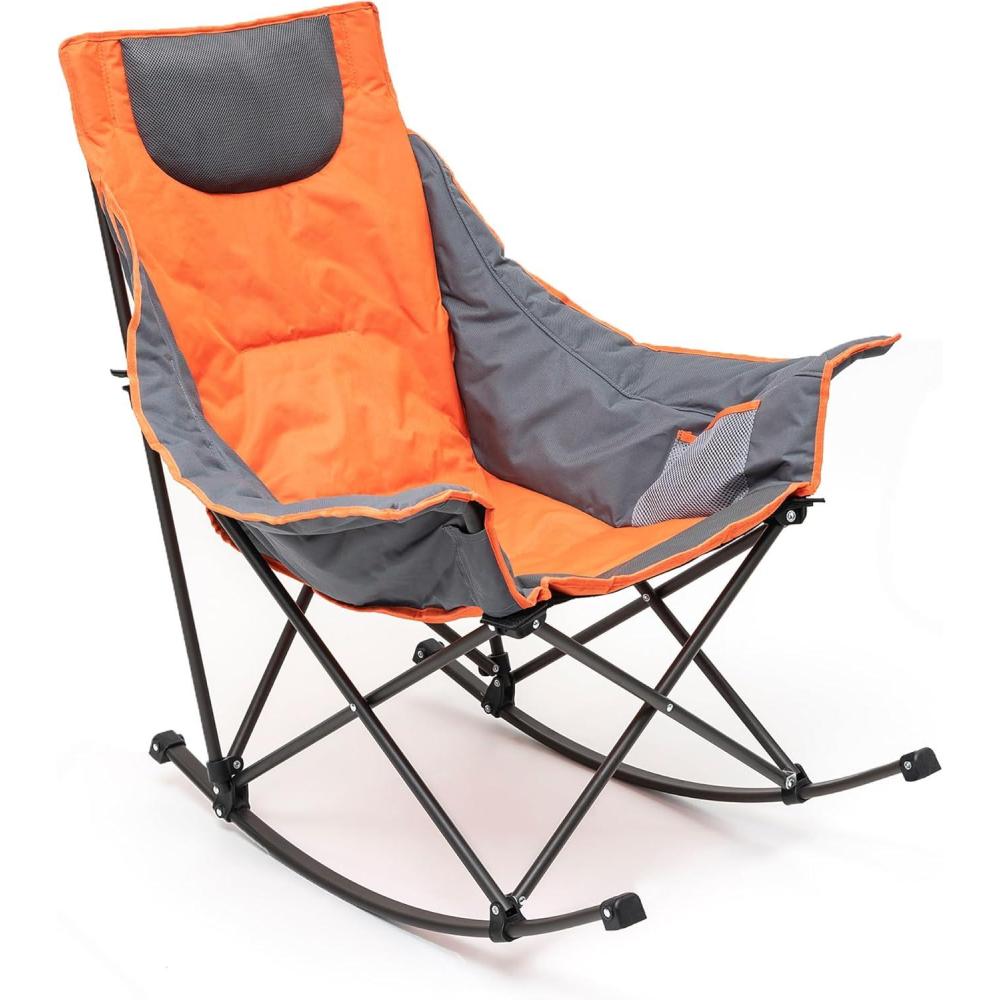 image:imageSUNNYFEEL Oversized Rocking Camping Chair Fully Padded Patio Chair with Side Pocket High Back Portable Lawn Recliner with Headrest Outdoor Camp Rocker Chairs for Adults Heavy Duty 500 LBS Carry BagOrange