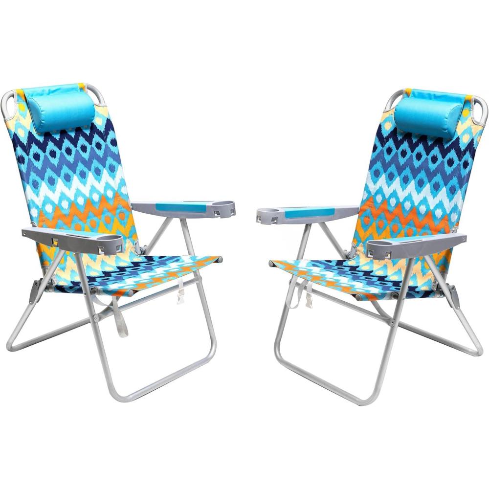image:imageSUNNYFEEL Oversized Tall Folding Beach Chair Lightweight 17 Portable Sand Chair for Adults Heavy Duty 500 LBS with Cup Holders Foldable High Camping Lawn Chairs for CampOutdoorPicnicSportsBlue Wave2pack