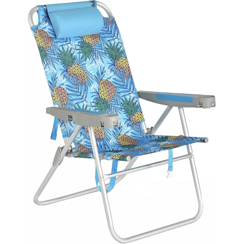 image:imageSUNNYFEEL Oversized Tall Folding Beach Chair Lightweight 17 Portable Sand Chair for Adults Heavy Duty 500 LBS with Cup Holders Foldable High Camping Lawn Chairs for CampOutdoorPicnicSportsBlue Pineapple