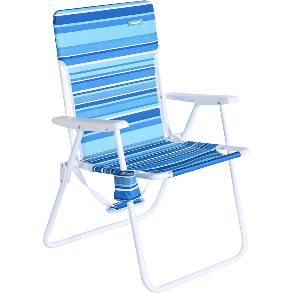 image:imageSunnyFeel 15 Tall Folding Beach Chair Oversized Portable High Seat Sand Chair for Adults Heavy Duty 300 LBS Foldable Camping Lawn Chairs for CampOutdoorTravelPicnicConcertSportsLight Blue Stripe