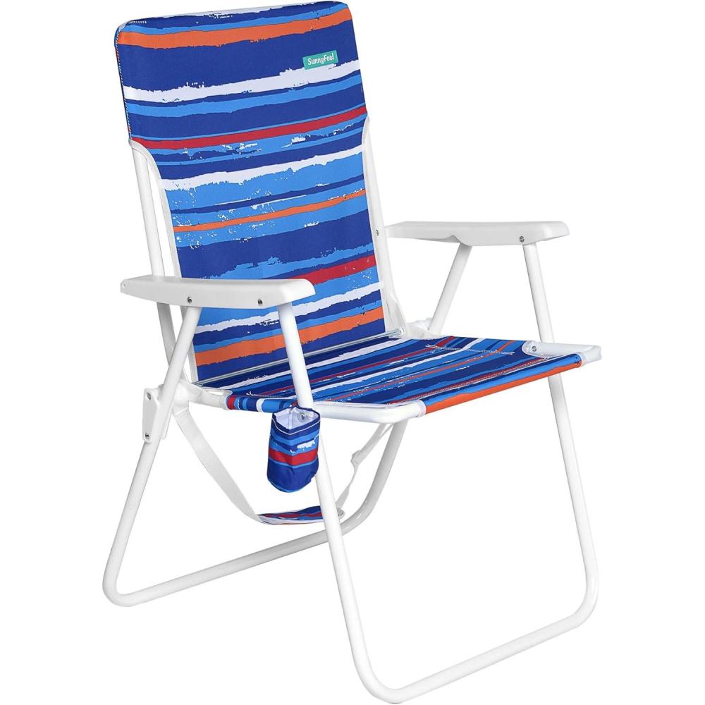 image:imageSunnyFeel 15 Tall Folding Beach Chair Oversized Portable High Seat Sand Chair for Adults Heavy Duty 300 LBS Foldable Camping Lawn Chairs for CampOutdoorTravelPicnicConcertSportsBlue Stripe