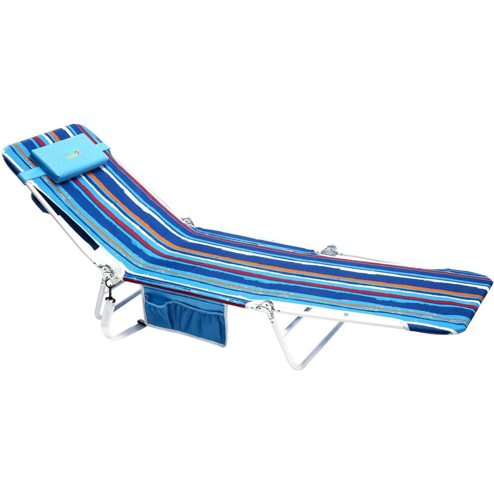 image:imagedaystar SunnyFeel Beach Lounge Chair Reclining Beach Chairs 180degree amp Lay Flat Portable Folding Camping Chairs with Padded Comfy Pillow for CampLawnOutdoorTravelPicnic Beach Camping Cot