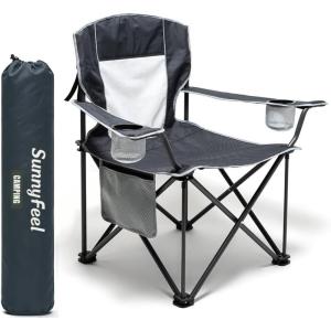 image:imageSUNNYFEEL Camping Chairs for Adults Oversized Camping Chair Heavy Duty 500LBS Portable Lawn Chair with Cup Holder Side PocketampBag for Outdoor CampingBeachPicnicFishing Grey