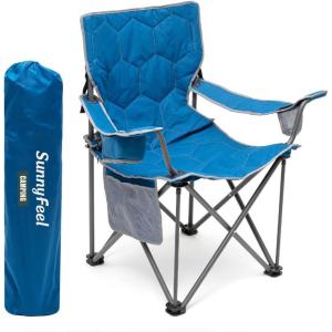 image:imageSUNNYFEEL Camping Chairs for Adults Padded Oversized Camping Chair Heavy Duty 500LBS Portable Lawn Chair with Cup Holder Side PocketampBag for Outdoor CampingBeachPicnicFishing Blue