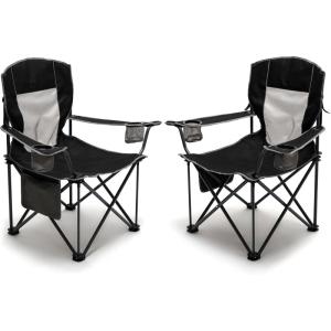 image:imageSUNNYFEEL Camping Chairs for Adults Padded Oversized Camping Chair Heavy Duty 500LBS Portable Lawn Chair with Cup Holder Side PocketampBag for Outdoor CampingBeachPicnicFishing BlackBlackmesh 2pc