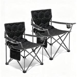image:imageSUNNYFEEL Camping Chairs for Adults Padded Oversized Camping Chair Heavy Duty 500LBS Portable Lawn Chair with Cup Holder Side PocketampBag for Outdoor CampingBeachPicnicFishing BlackBlack2pc