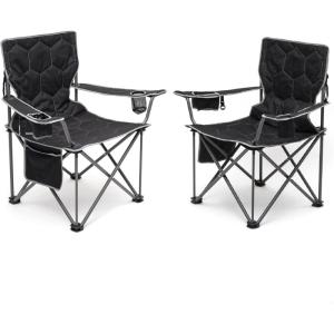 image:imageSUNNYFEEL Camping Chairs for Adults Padded Oversized Camping Chair Heavy Duty 500LBS Portable Lawn Chair with Cup Holder Side PocketampBag for Outdoor CampingBeachPicnicFishing BlackBlack 2500lbs2pc