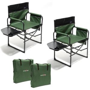 image:imageSUNNYFEEL Camping Directors Chair Heavy DutyOversized Portable Folding Chair with Side Table Pocket for Beach FishingTripPicnicLawnConcert Outdoor Foldable Camp ChairsGreen2set