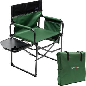 image:imageSUNNYFEEL Camping Directors Chair Heavy DutyOversized Portable Folding Chair with Side Table Pocket for Beach FishingTripPicnicLawnConcert Outdoor Foldable Camp ChairsGreen