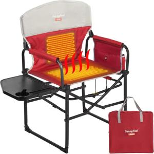 image:imageSUNNYFEEL Camping Directors Chair Heavy DutyOversized Portable Folding Chair with Side Table Pocket for Beach FishingTripPicnicLawnConcert Outdoor Foldable Camp ChairsHeated Red