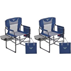image:imageSUNNYFEEL Camping Directors Chair Heavy DutyOversized Portable Folding Chair with Side Table Pocket for Beach FishingTripPicnicLawnConcert Outdoor Foldable Camp ChairsNavy Blue2set