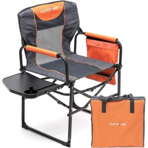 image:imageSUNNYFEEL Camping Directors Chair Heavy DutyOversized Portable Folding Chair with Side Table Pocket for Beach FishingTripPicnicLawnConcert Outdoor Foldable Camp ChairsOrange
