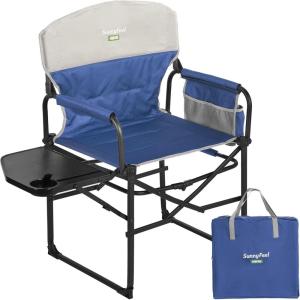 image:imageSUNNYFEEL Camping Directors Chair Heavy DutyOversized Portable Folding Chair with Side Table Pocket for Beach FishingTripPicnicLawnConcert Outdoor Foldable Camp ChairsPadded Blue